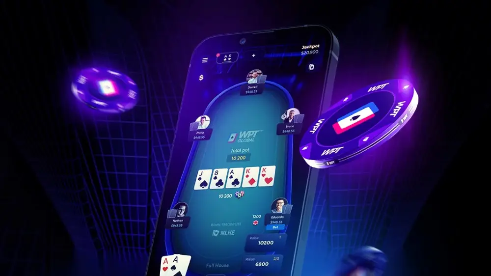 WPT Global 手機 APP 的德州撲克牌桌畫面